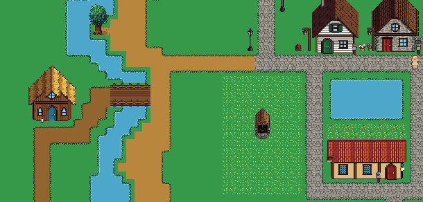 Bridge and river in Tigani Village development scene