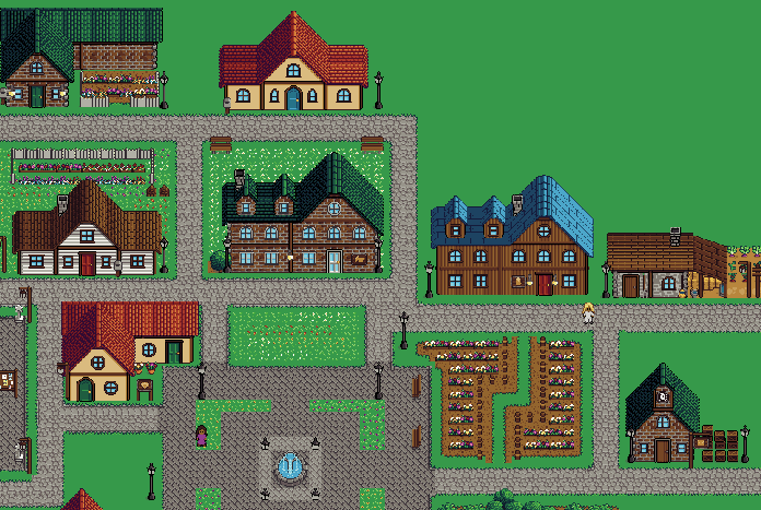 Village buildings and square from TimeLoop development